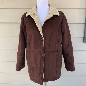 Brown Sherpa Faux Suede Button Rancher Barn Coat